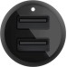 Автомобильное зарядное устройство Belkin DUAL USB-A CAR CHARGER w/ 1M PVC A-LTG, 24W, BLK