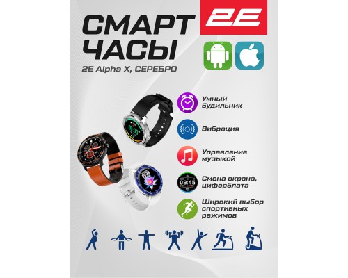 Смарт-часы 2E Alpha X 46 mm, Silver