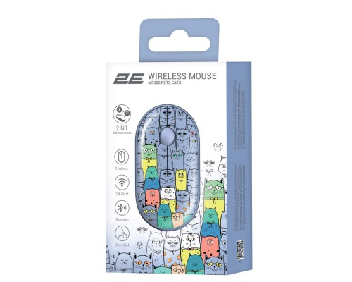 Беспроводная мышь 2E MF300 Silent BT PETS,CATS Синий