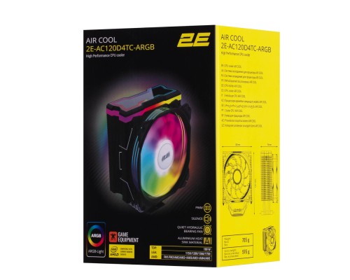 Процессорный кулер 2E Gaming Air Cool AC120D4TC-ARGB LGA1700, 1366, 1200, 115x, AM5, AM4, AM3, AM3+, AM2, AM2+, FM2, FM1 4pin PWM, 3pin +5VARGB TDP 180W