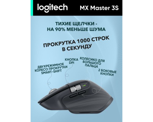 Беспроводная мышь Logitech MX Master 3S Bluetooth Mouse Graphite