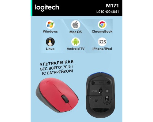 Беспроводная мышь Logitech M171 Wireless Mouse Red