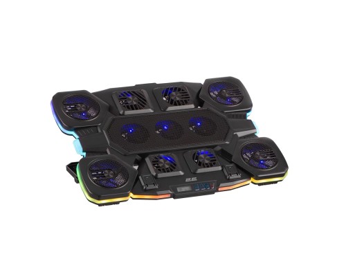 Подставка для ноутбука 2E GAMING CPG-011, до 17.3", 1xUSB-A, 1xUSB-C, LCD, RGB, Чёрный