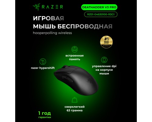 Мышь Razer Deathadder V3 Pro USB/BT/WL, Черный
