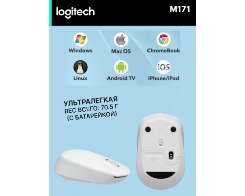 Беспроводная мышь Logitech M171 Wireless Mouse, Off-white