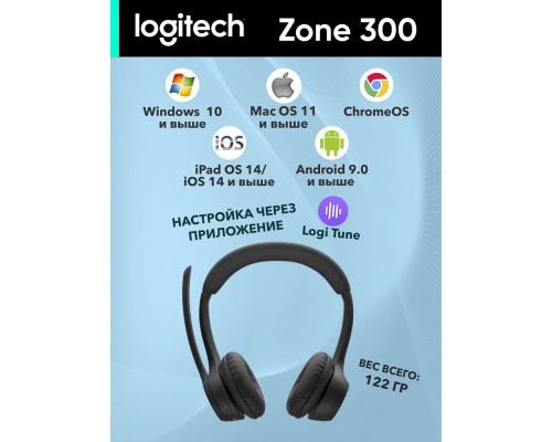 Беспроводные наушники Logitech Headset Zone 300, Midnight Black