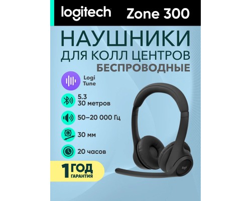 Беспроводные наушники Logitech Headset Zone 300, Midnight Black