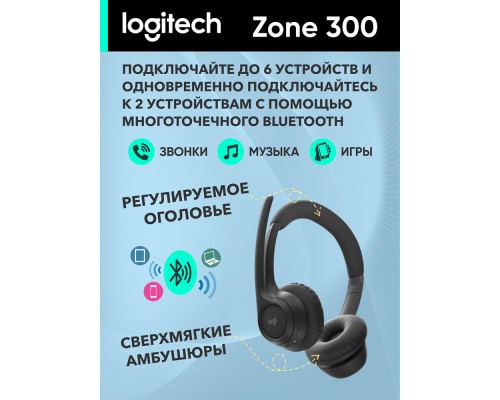 Беспроводные наушники Logitech Headset Zone 300, Midnight Black