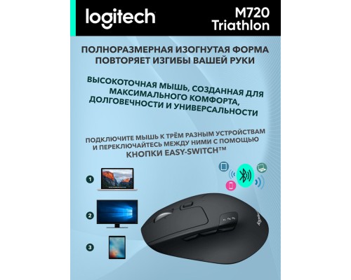 Мышь Logitech M720 Triathlon Wireless Mouse, Black