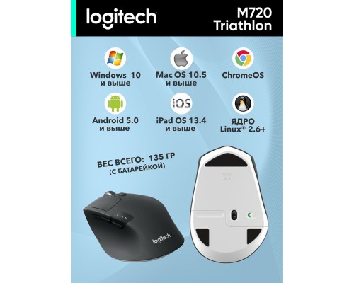 Мышь Logitech M720 Triathlon Wireless Mouse, Black