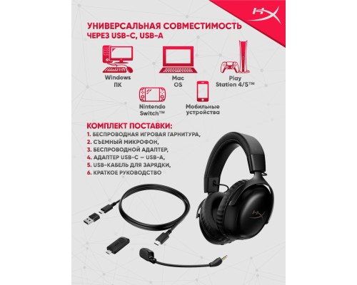 Беспроводные игровые наушники HyperX Cloud III Wireless Black-Red (S WL)