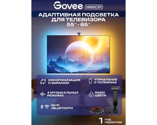 Набор адаптивной подсветки Govee H605C Envisual TV Backlight T2 with Dual Cameras 55-65' RGB, Черный