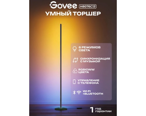 Торшер умный Govee H8076 Govee Floor Lamp lite, 1000Lm, RGBWW+RGBIC+WW, WI-FI/Bluetooth, Черный