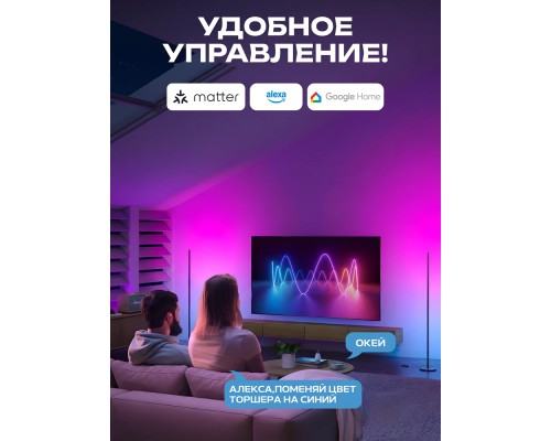 Торшер умный Govee H8076 Govee Floor Lamp lite, 1000Lm, RGBWW+RGBIC+WW, WI-FI/Bluetooth, Черный