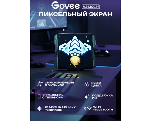 Пиксельный экран Govee H8630 LED Gaming Pixel Light 32x32 Pixels, RGBIC, WI-FI/Bluetooth, Серый