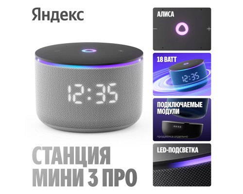 Акустическая система Умная колонка Яндекс Станция Мини 3 Про с Алисой Zigbee™ 18 Вт, Cерый