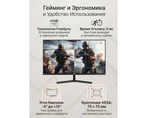 Монитор 2E 23.8″ D2425B D-Sub, HDMI, MM, IPS, 100Hz, FreeSync