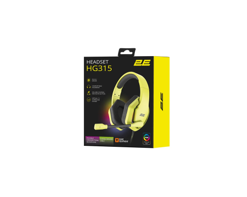 Гарнитура игровая 2E GAMING HG315, 7.1, USB-A, RGB, 2м, жёлтый