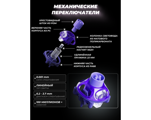 Клавиатура магнитная GravaStar Mercury V60 Pro 60keys, GravaStar Blackcore, USB-A, 8k, RGB, Chrome Silver