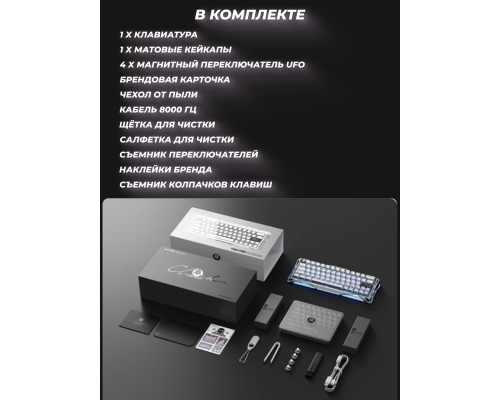 Клавиатура магнитная GravaStar Mercury V60 Pro 60keys, GravaStar Blackcore, USB-A, 8k, RGB, Chrome Silver