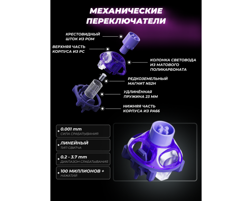 Клавиатура механическая Mercury V75 Lite 80keys, Magnetic Blackcore, USB-A, RGB, Transparent Black