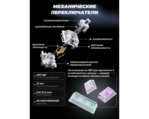 Клавиатура механическая GravaStar Mercury K1 Lite 80keys, GravaStar x BSUN Grey, BT/WL/USB, RGB, Crystal Aurora 