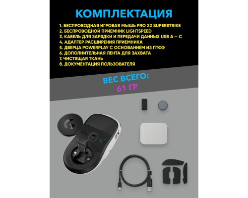 Игровая мышь беспроводная Logitech G Pro X2 Superstrike, Lunar Eclipse