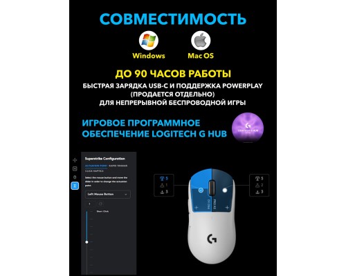 Игровая мышь беспроводная Logitech G Pro X2 Superstrike, Lunar Eclipse