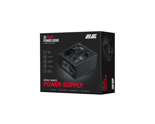 Блок питания 2E Basic Power (500W), >80%, 120мм, 1xMB 24pin(20+4), 1xCPU 8pin(4+4), 3xMolex, 4xSATA, 2xPCIe 8pin(6+2)