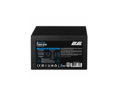 Блок питания 2E Master Power (650W), >80%, 80+ White, 120мм, 1xMB 24pin(20+4), 1xCPU 8pin(4+4), 3xMolex, 5xSATA, 2xPCIe 8pin(6+2)