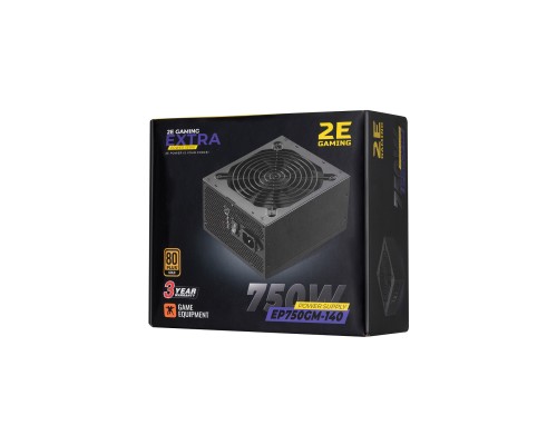 Блок питания 2E GAMING Extra Power (750W) >90% 80+ Gold 140мм 1xMB 24pin(20+4) 1xCPU 8pin(4+4) 4xMolex 6xSATA 4xPCIe 8pin(6+2) Fully Modular
