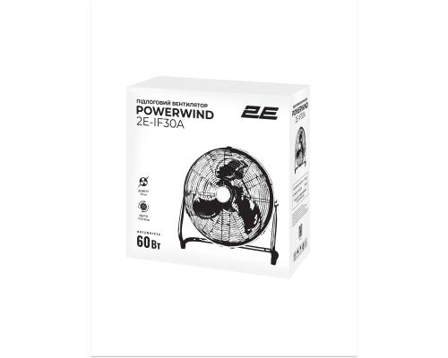 Вентилятор напольный 2E PowerWind 30A, Профессиональный, 60 Вт, 30 см, 3 скорости, Черный