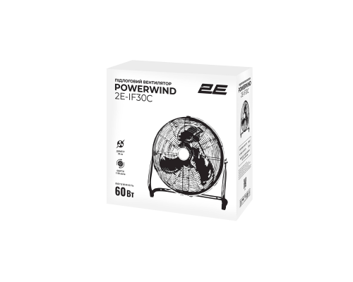 Вентилятор напольный 2E PowerWind 30C, Профессиональный, 60 Вт, 30 см, 3 скорости, Серебристый