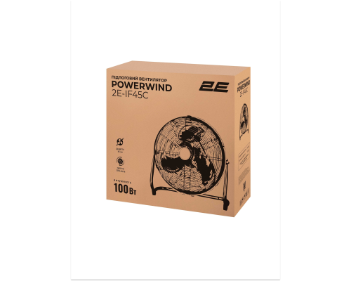 Вентилятор напольный 2E PowerWind 45C, Профессиональный, 100 Вт, 45 см, 3 скорости, Серебристый