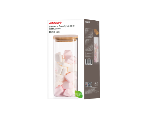 Банка для хранения из боросиликатного стекла ARDESTO Midori 1000 мл Квадратная