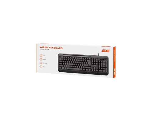 Клавиатура мембранная 2E KM1040 104key, USB-A, EN/UK, чёрный