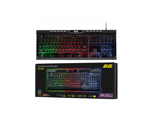 Клавиатура мембранная 2E GAMING KG300 114key USB-A EN/UA LED чёрный