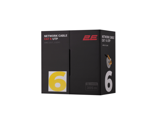 Кабель витая пара 2E CAT 6 U-UTP 305м AWG 23/1 LSZH-1 желтый