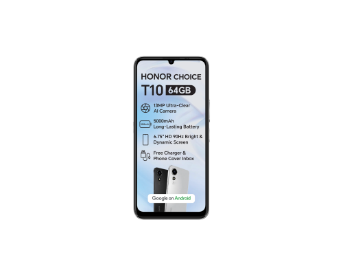 Смартфон HONOR CHOICE AI Translator Phone T10, 4+64 Гб, Восьмиядерный, 6.75" IPS (HD), Камера 13+5 МП, Аккумулятор 5000 мАч, серебристый