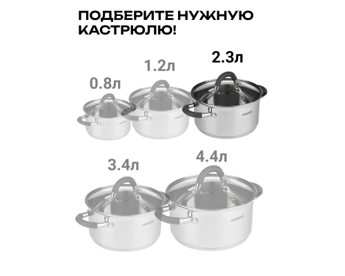 Кастрюля со стеклянной крышкой ARDESTO Gemini Salerno, 2.3л, нержавеющая сталь, силикон