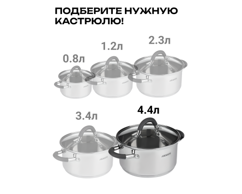 Кастрюля со стеклянной крышкой ARDESTO Gemini Salerno, 4.4л, нержавеющая сталь, силикон