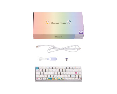 Клавиатура механическая Akko 3068B Doraemon Rainbow 68Key, CS Jelly Pink, BT/WL/USB-A, EN/UKR, RGB, Білий