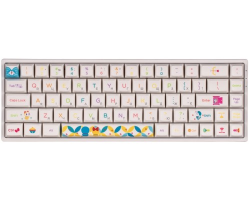 Клавиатура механическая Akko 3068B Doraemon Rainbow 68Key, CS Jelly Pink, BT/WL/USB-A, EN/UKR, RGB, Білий
