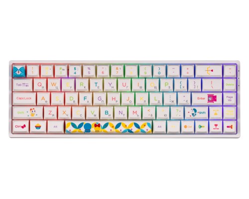Клавиатура механическая Akko 3068B Doraemon Rainbow 68Key, CS Jelly Pink, BT/WL/USB-A, EN/UKR, RGB, Білий