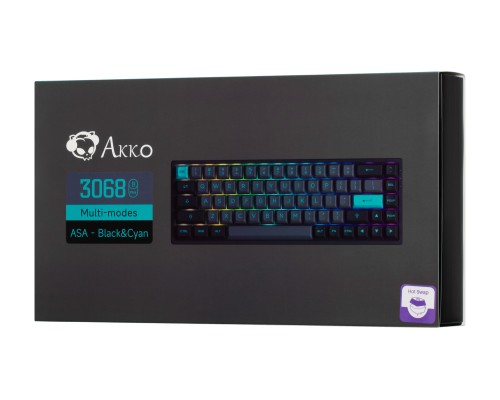 Клавиатура механическая Akko 3068B Plus Black&Cyan 68Key,CS Jelly Pink, BT/WL/USB-A, EN/UKR, RGB, Чорний