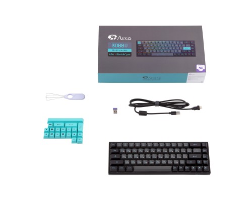 Клавиатура механическая Akko 3068B Plus Black&Cyan 68Key,CS Jelly Purple, BT/WL/USB-A, EN/UKR, RGB, Чорний