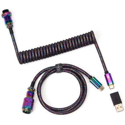 Кабель Keychron Premium Coiled Aviator Cable Straight Rainbow Plated Black Черный