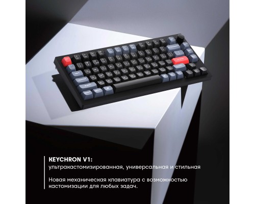 Клавиатура механическая Keychron V1 84Key, Gateron G PRO Blue, USB-A, Hot-Swap, QMK, Knob, EN/UKR, RGB, Frosted Black
