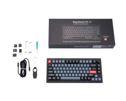 Клавиатура механическая Keychron V1 84Key, Gateron G PRO Blue, USB-A, Hot-Swap, QMK, Knob, EN/UKR, RGB, Frosted Black