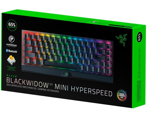Клавиатура механическая Razer BlackWidow V3 Mini HyperSpeed 68key, Yellow Switch, USB-A/WL/BT, EN/RU, RGB, чёрный
